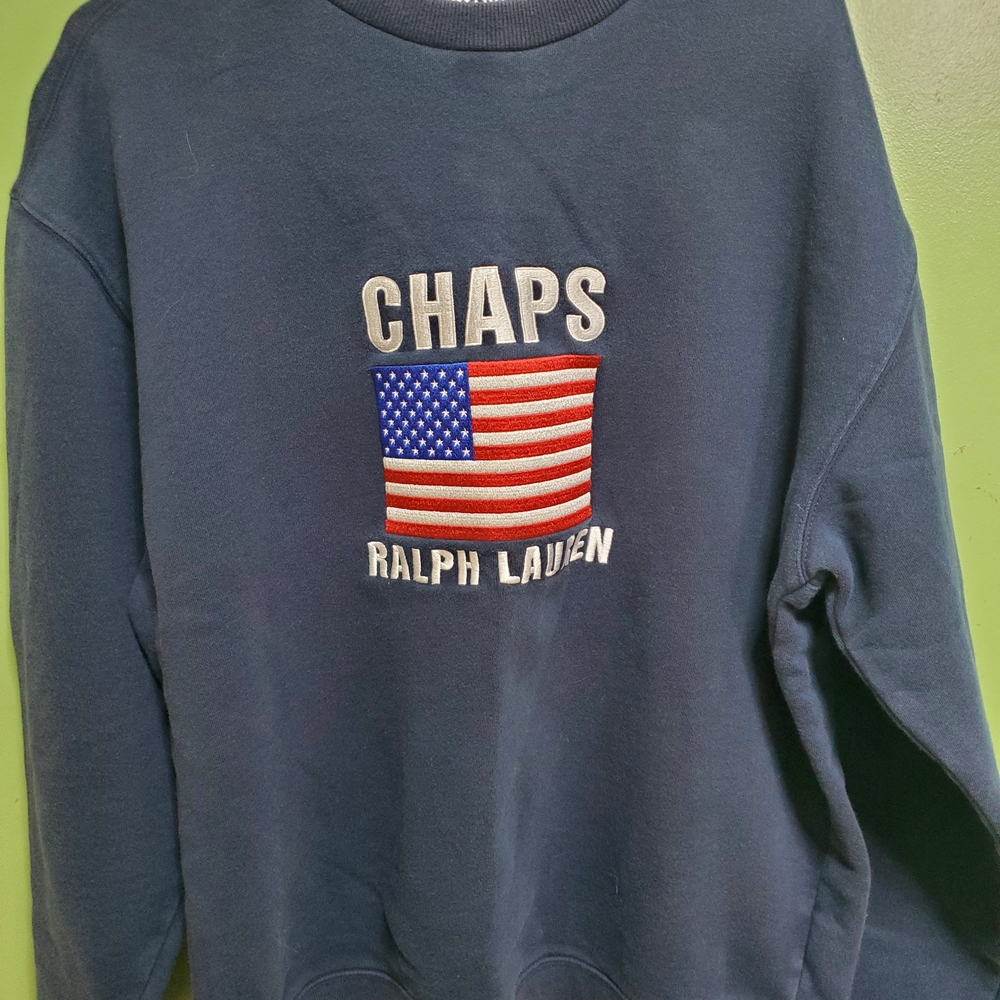 Chaps Dark Blue Crewneck Sweater with American Flag